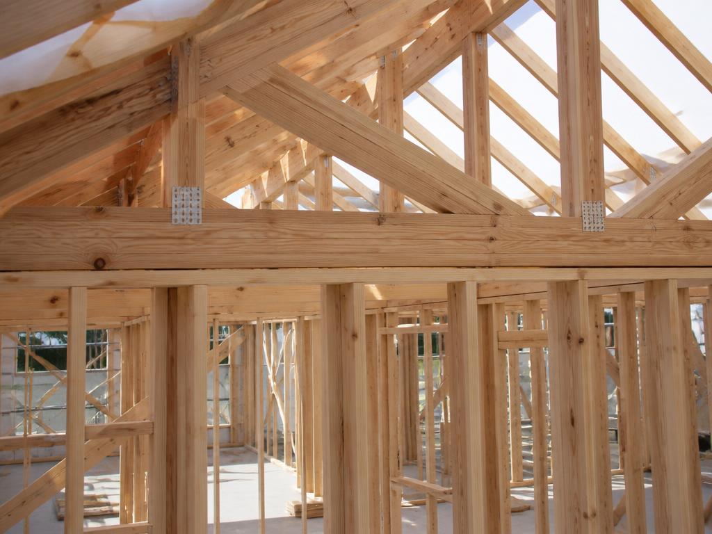 Illustration of roof timber and first-fix carpentry inside a house